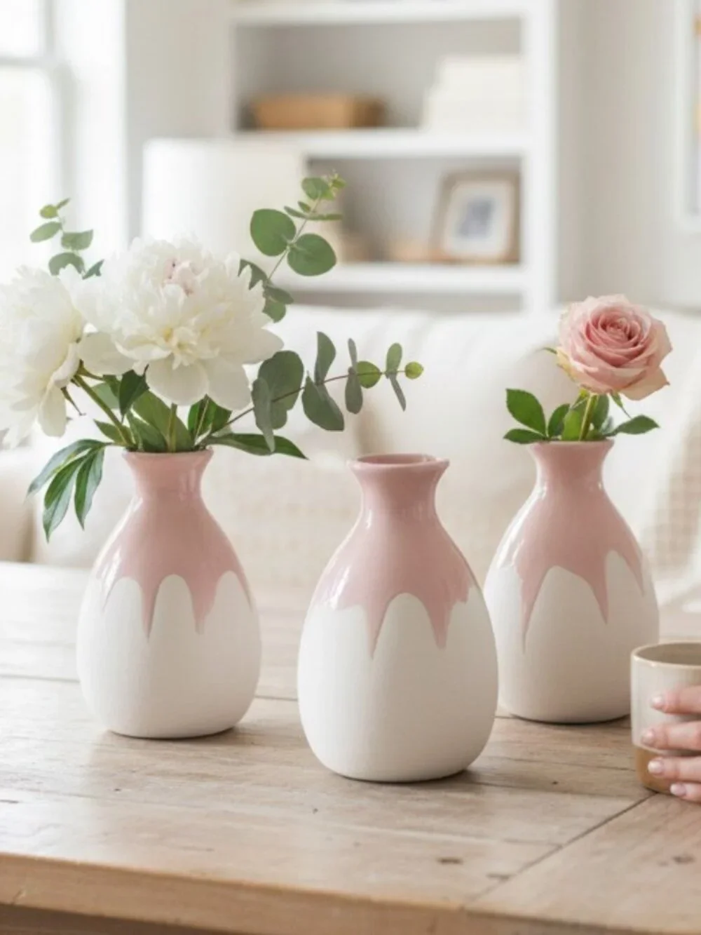Isaac Mizrahi Loves XO Sienna Pink & White Ceramic Bud Vase Set of 3 Modern